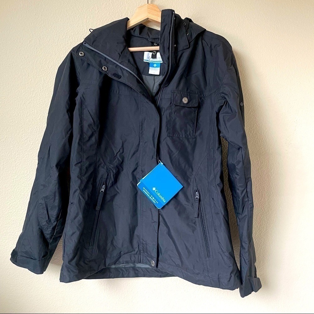 Columbia Omni-Tech Medium Hooded Jacket Waterproof Black NWT